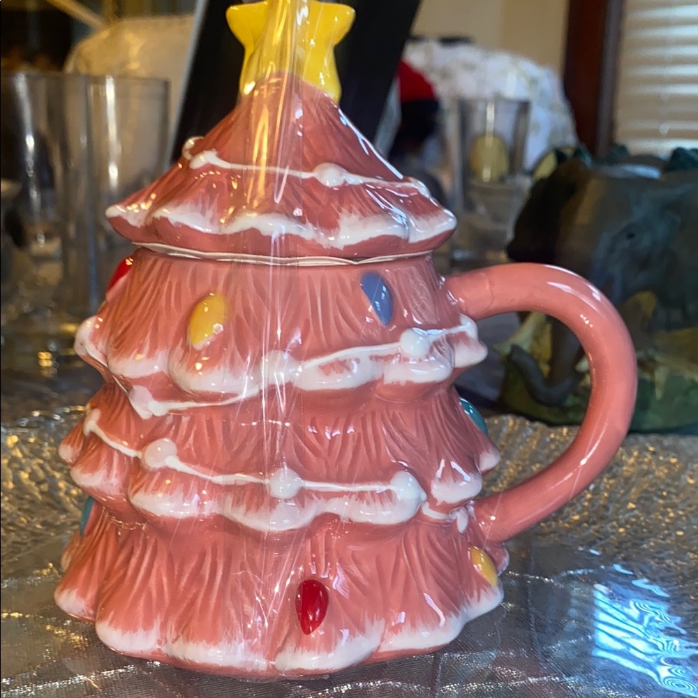 Pink Christmas Tree Mug w/topper